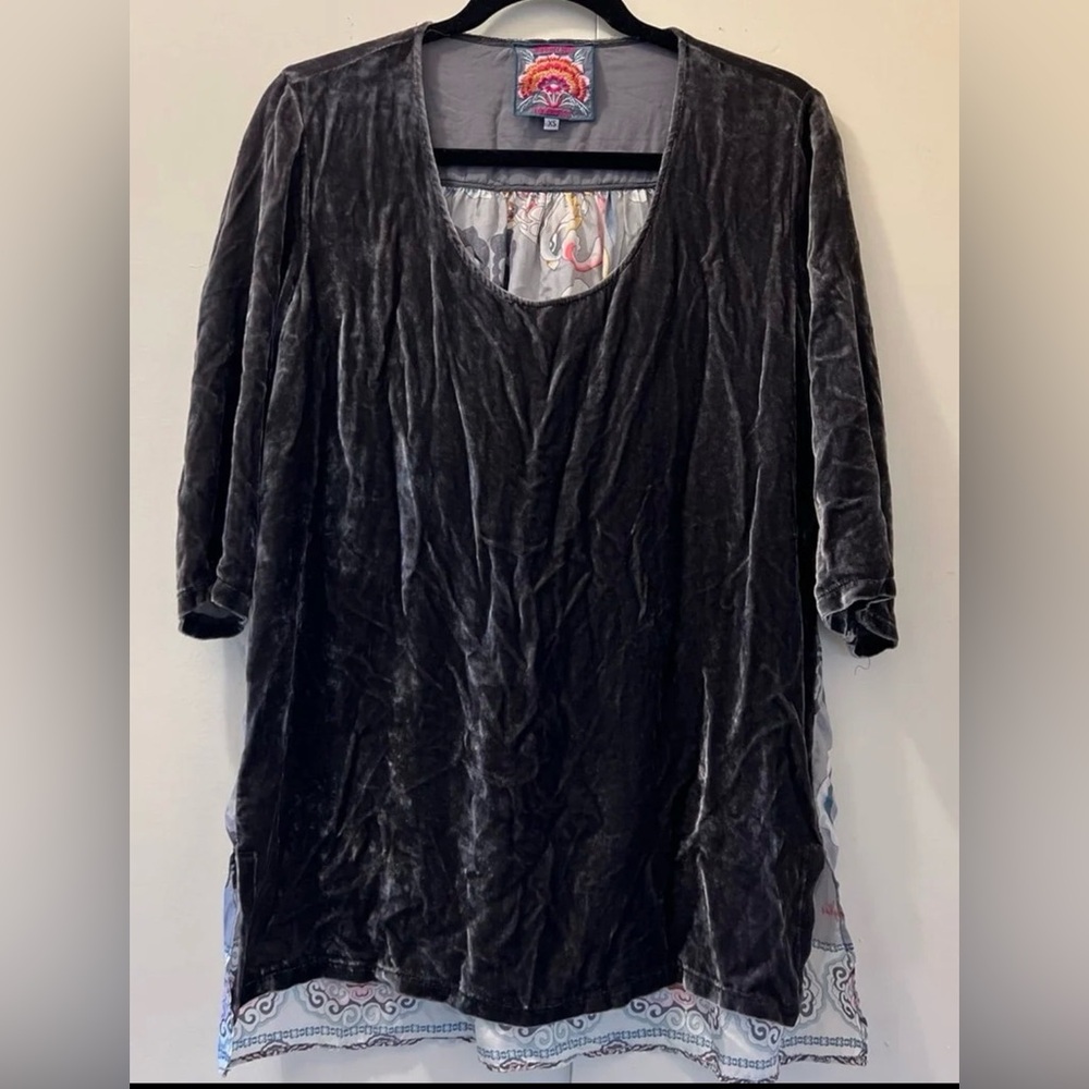 Johnny Was Velvet Blouse/Tunic 100% Silk Windflower Size XS